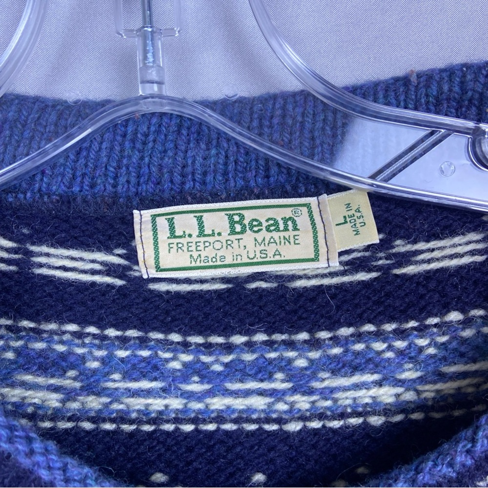 Vintage LL Bean Sweater Women’s Large Wool Fair Isle Nordic Cardigan USA Made - Picture 2 of 9